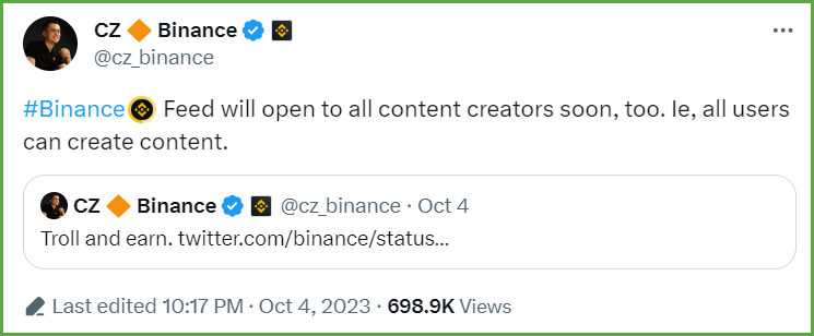 币安社交功能Binance Feed:用户均可开通打赏功能