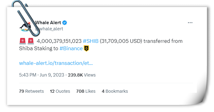 4 trillion SHIB tokens were transferred to Binance