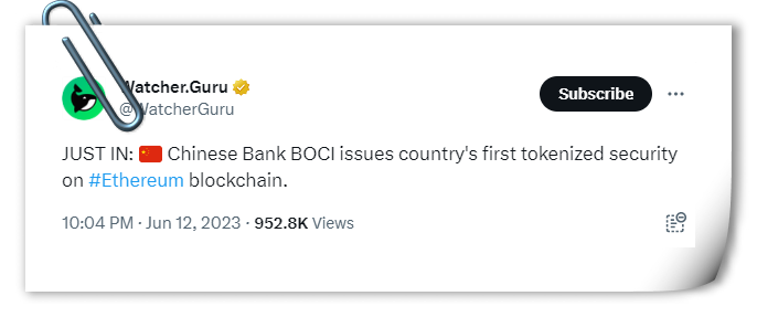 Chinese Bank BOCI issues the country's first tokenized security on Ethereum blockchain