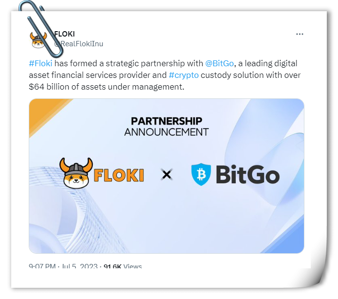 FLOKI revealed a new collaboration with BitGo, helping to increase its usage