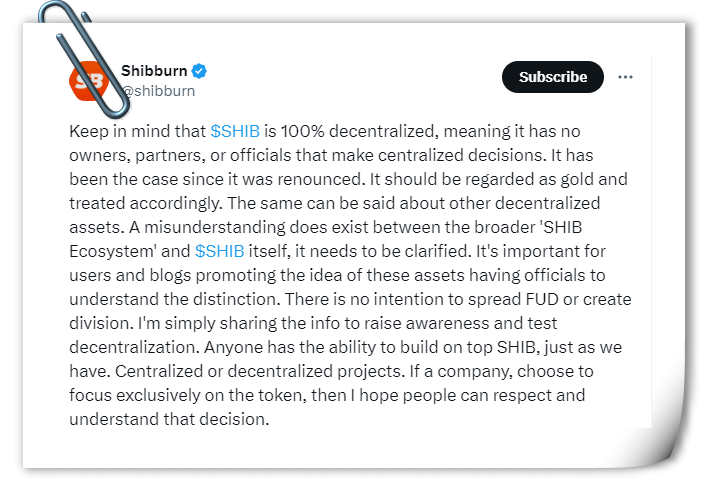 Shibburn Said that Shiba Inu is a totally Decentralized Crypto Community without Owners