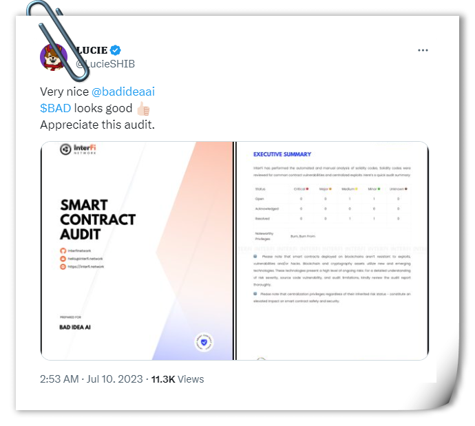 Bad Idea AI passes smart contract security audit by InterFi
