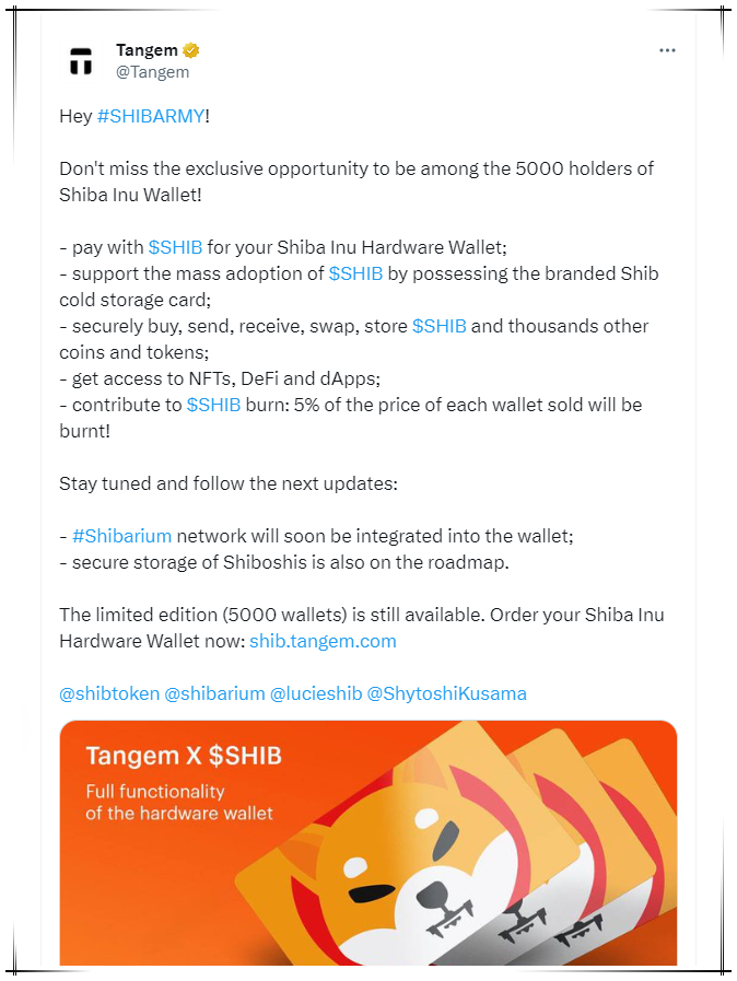 Shiba Inu wallet updated by Tangem with new features