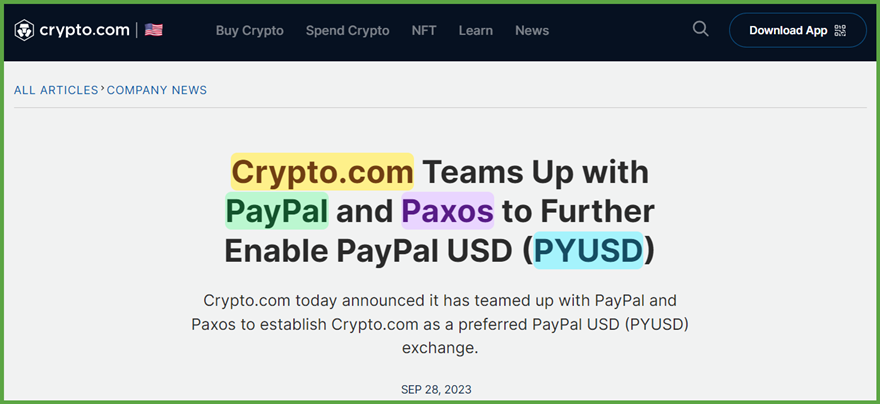Crypto.com新增SHIB和BONE作为PYUSD的交易对