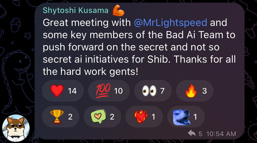 柴犬社区开发人员Shytoshi Kusama正与Bad Idea AI团队谋划SHIB-AI新项目