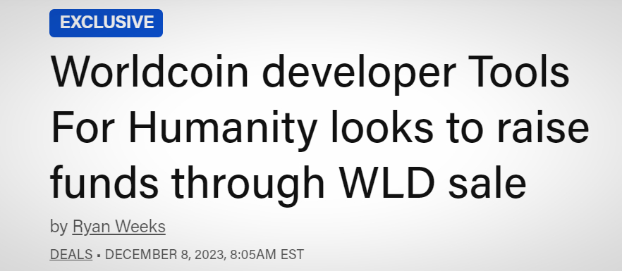 theblock关于worldcoin的卖币融资的消息